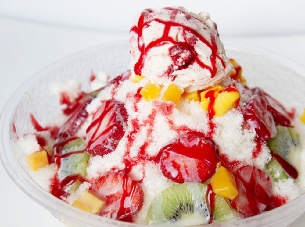 <p>The snow bowl at Hiro Asian Sandwich Bistro combines ice cream and toppings with shaved ice.</p>