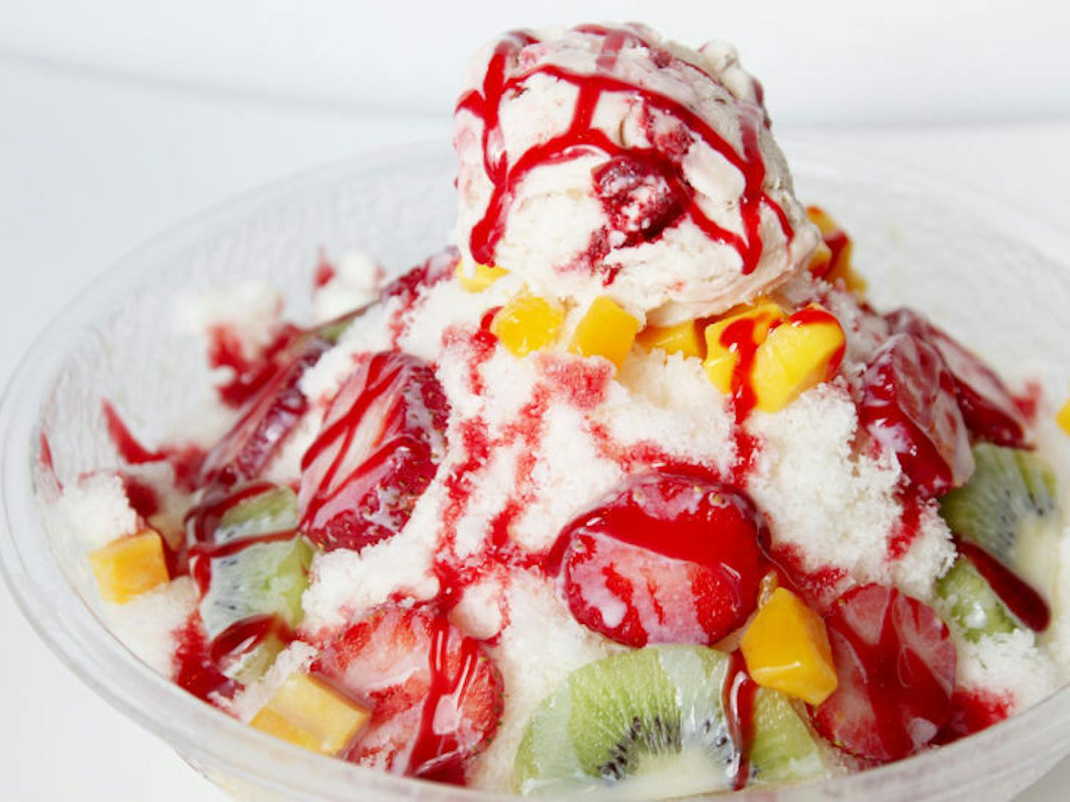 The snow bowl at Hiro Asian Sandwich Bistro combines ice cream and toppings with shaved ice.