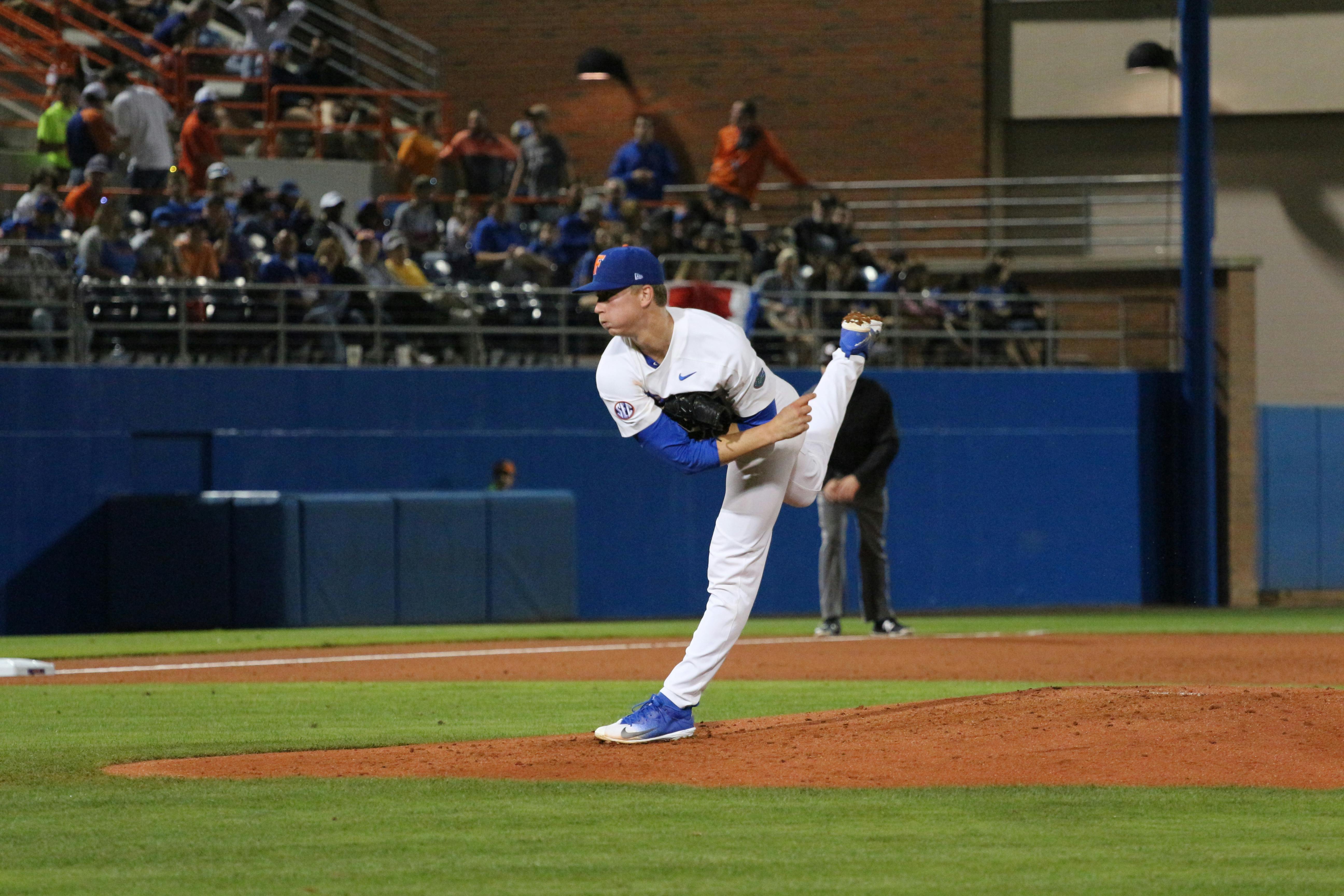Juniors Brady Singer (pictured) and Jackson Kowar lead the UF pitching staff with respective records of 10-1 and 9-2. They will both be taking the mound this weekend in Starkville, Mississippi, during Florida's final regular-season series. 