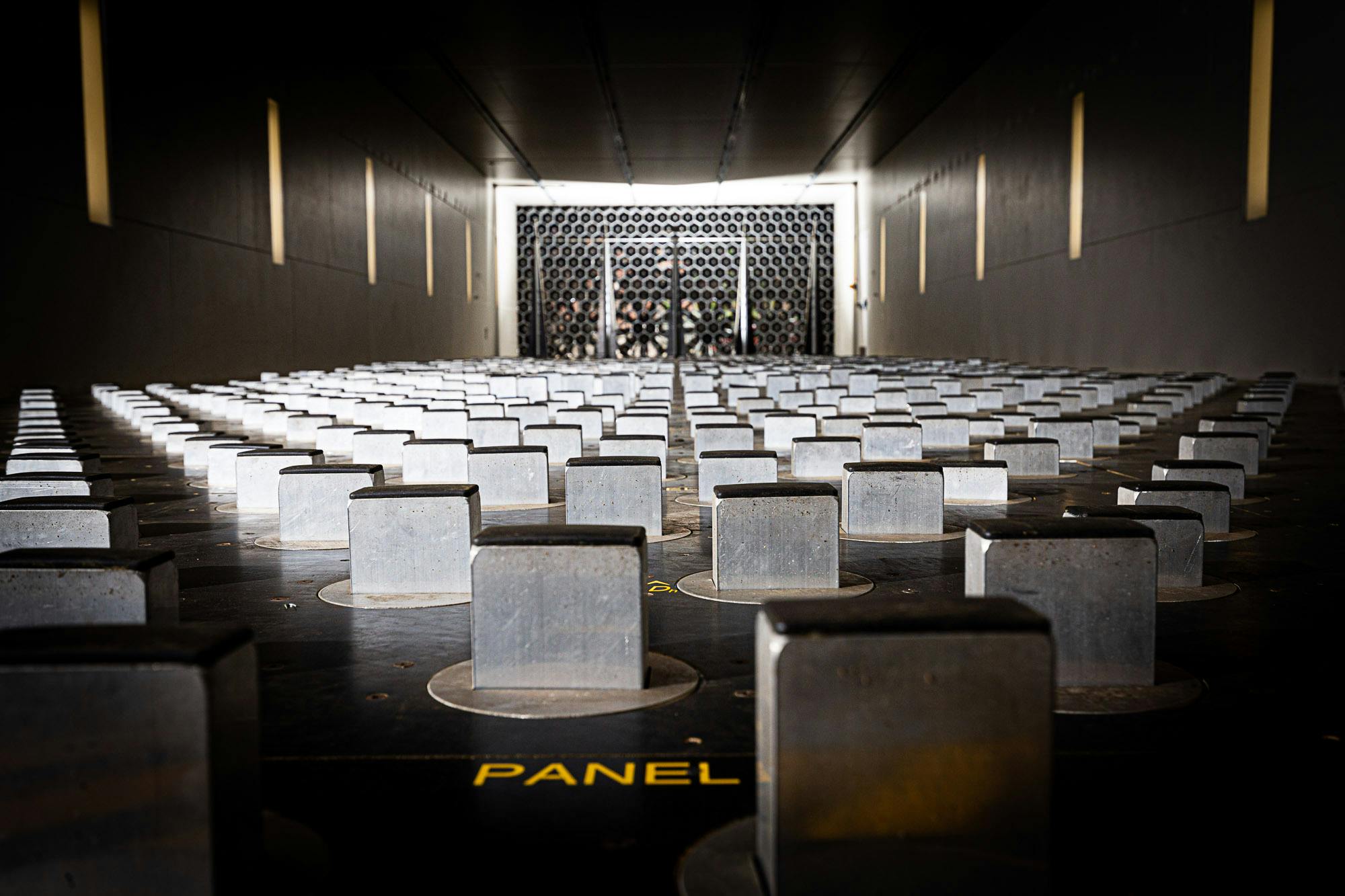 The terraformer is made up of 1,100 rectangular blocks that can be individually manipulated to mimic trees and buildings during wind tunnel experiments. 