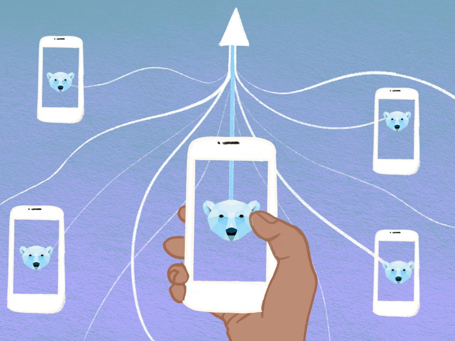 The polar baer app is “the only app where you meet 100% of your matches,” according to co-founder Charles Heitmuller. [graphic by Aubrey Bocalan]