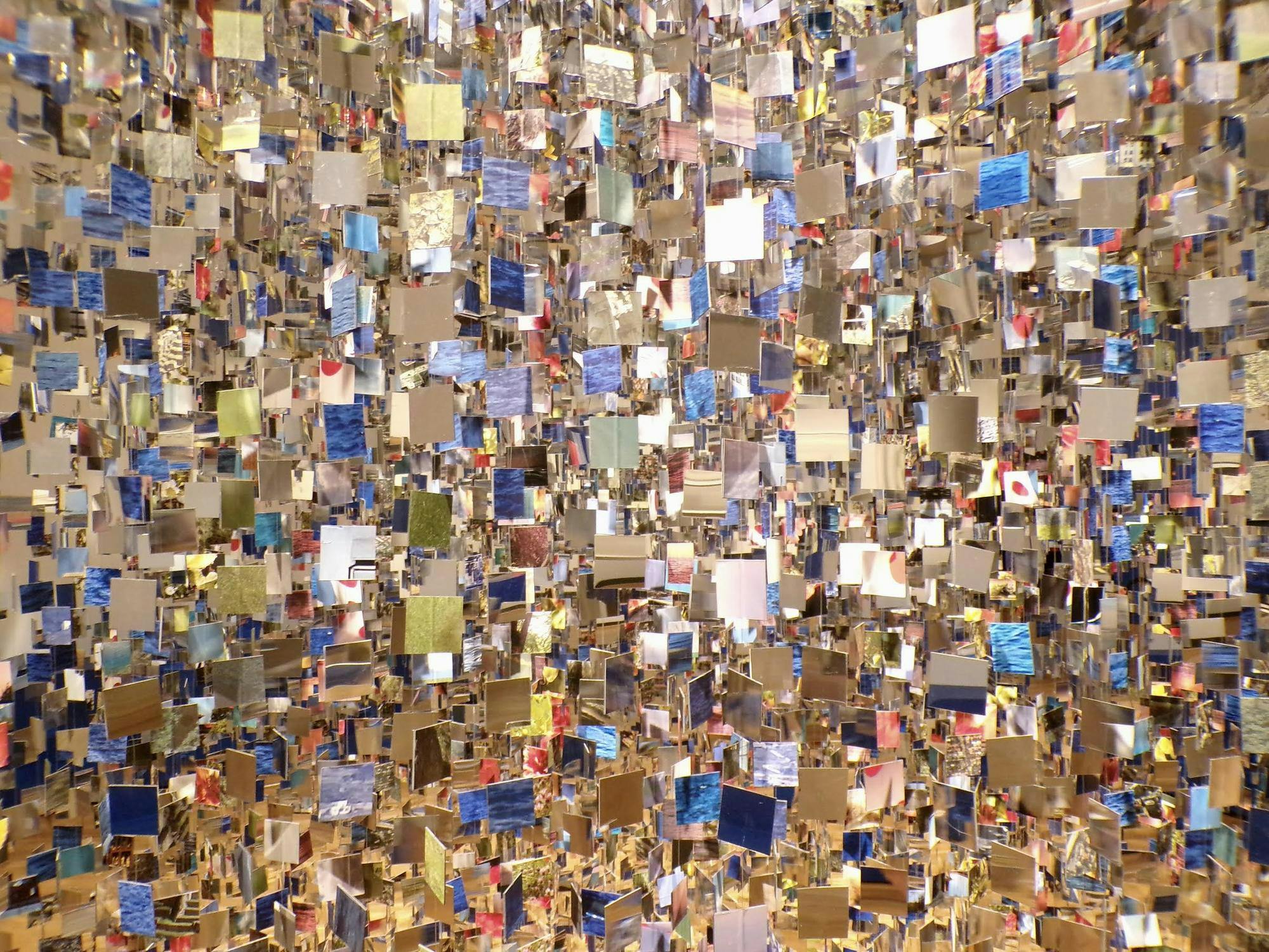 A close look at Cuban artist Mabel Poblet's mirror piece "Diarios de viaje" in the Harn Museum of Art, Thursday, Sept. 3, 2026, in Gainesville Fla.
