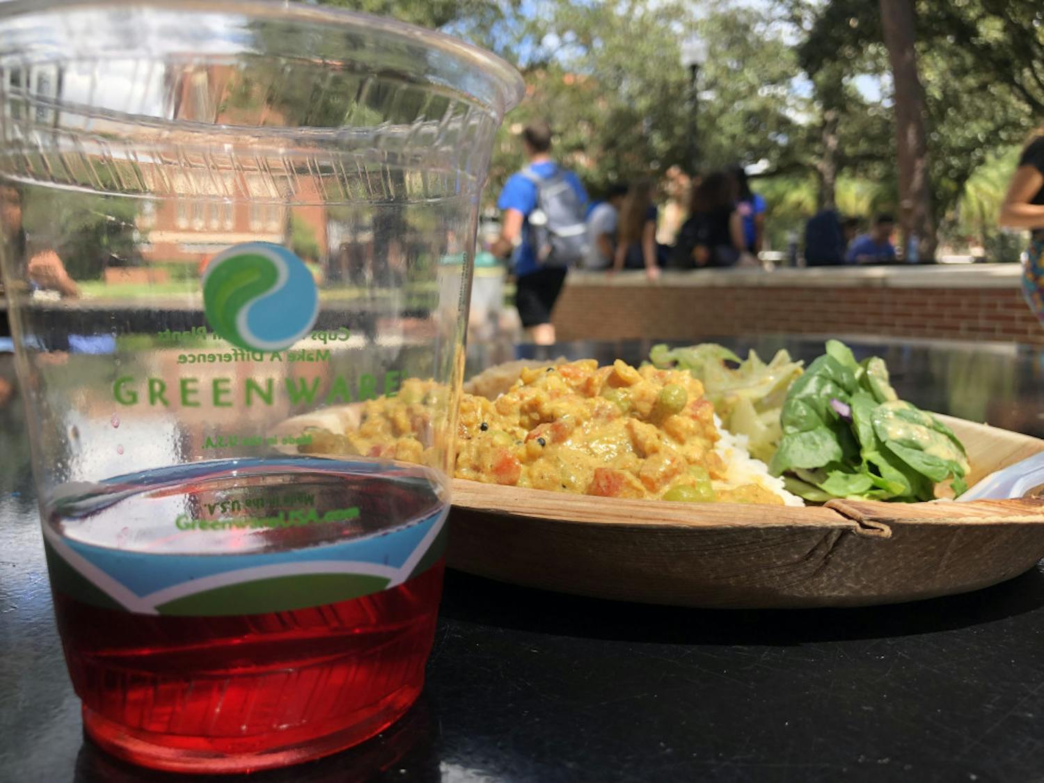 Krishna Lunch is served using all compostable materials, including cups, plates, forks and napkins. It will serve tea in plastic compost able cups until its usual paper cups are back in stock. 