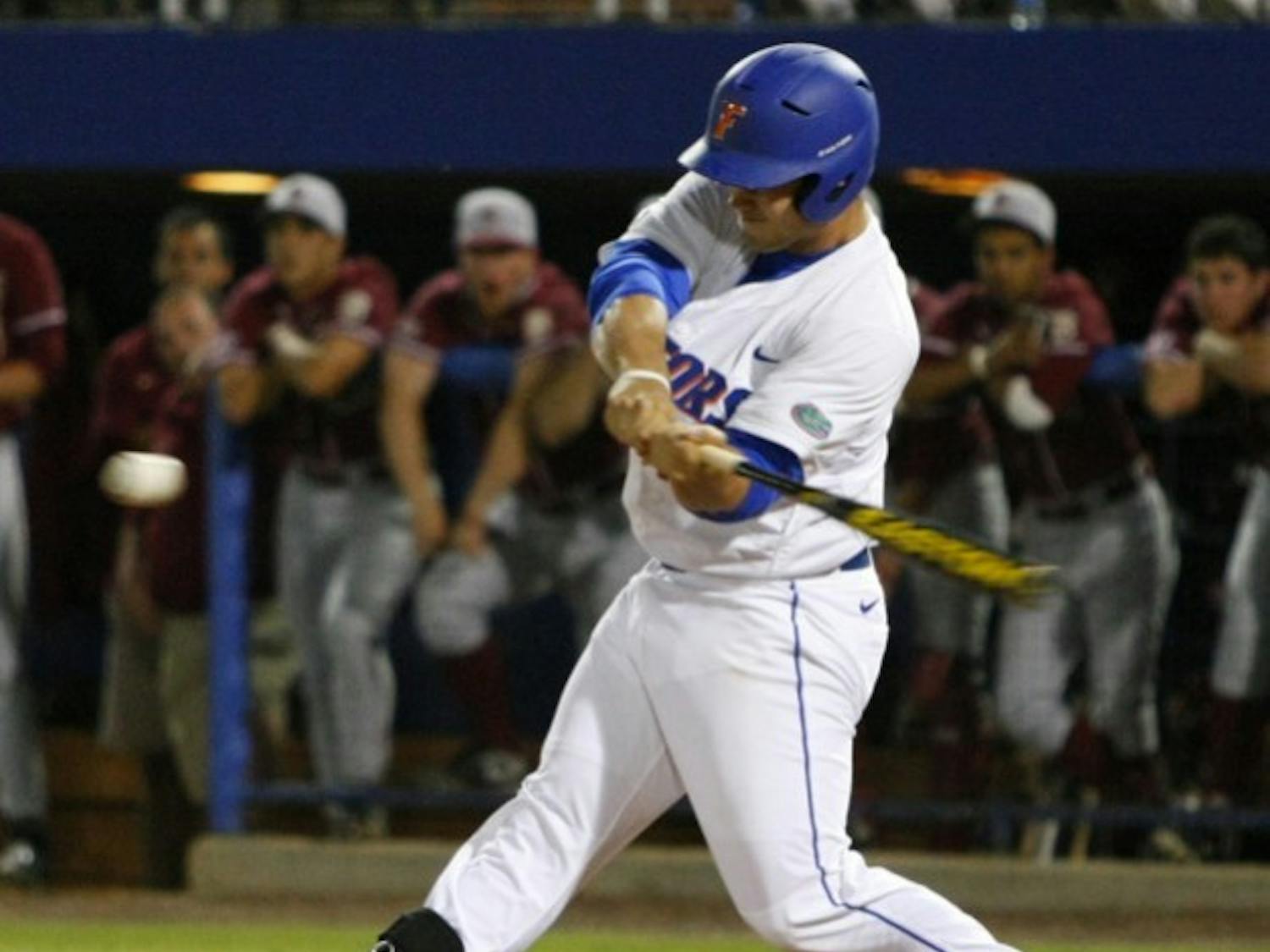 Former Florida baseball player Preston Tucker hits a three-run home run in a 9-2 win against Florida State on March 13, 2012. Tucker will join the Houston Astros on Thursday.&nbsp;