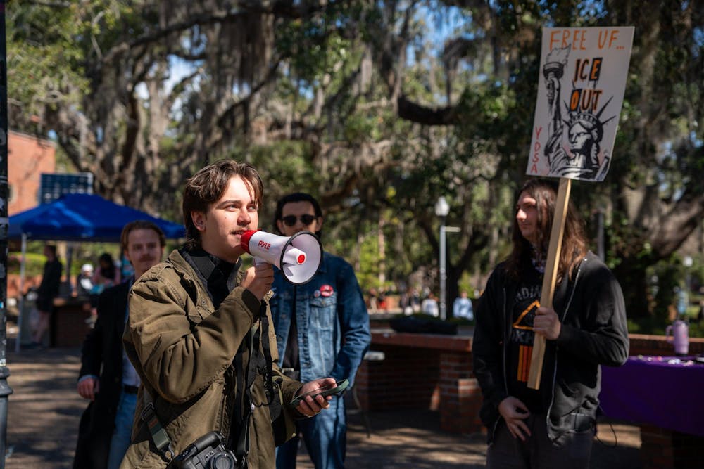 The Young Democratic Socialists of America gather at Turlington Plaza in Gainesville, Fla. Friday, Jan 30, 2026.