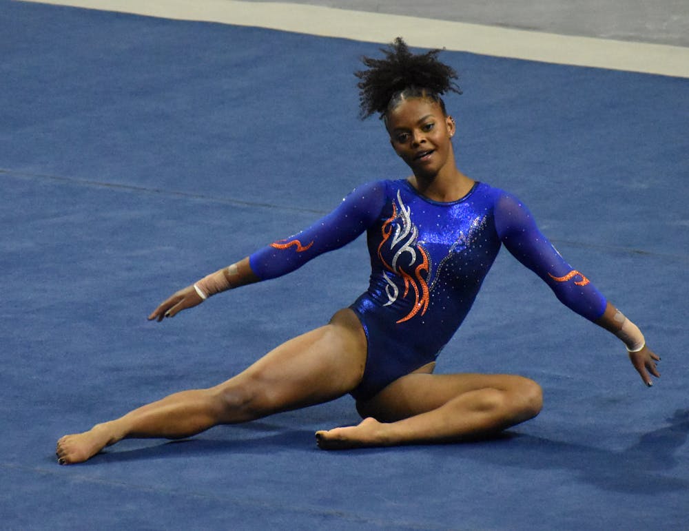 Trinity Thomas grabbed the top spot on the floor, recording a 9.950 Friday night.