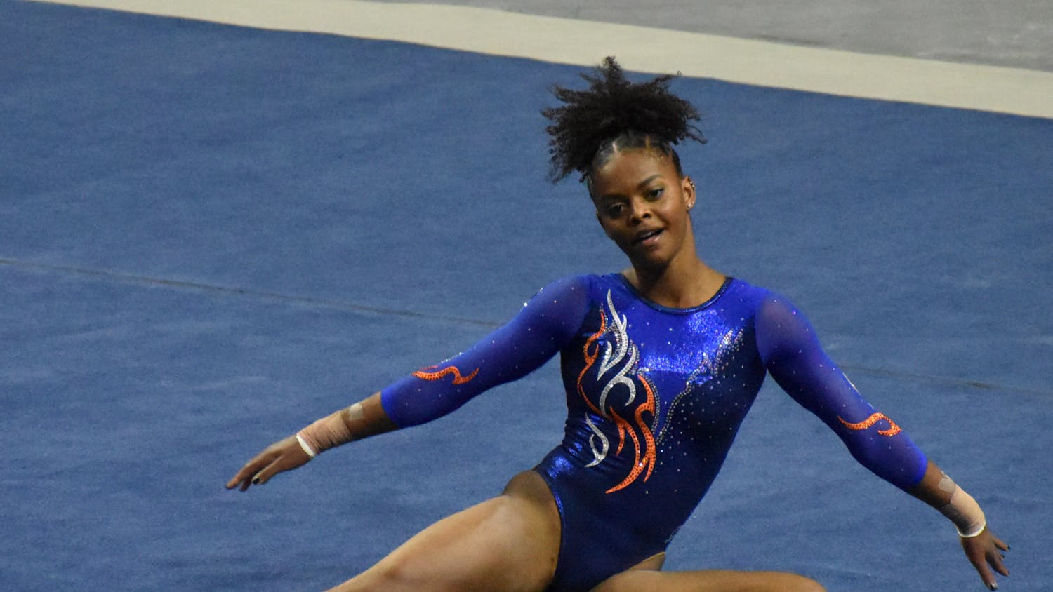 Trinity Thomas grabbed the top spot on the floor, recording a 9.950 Friday night.