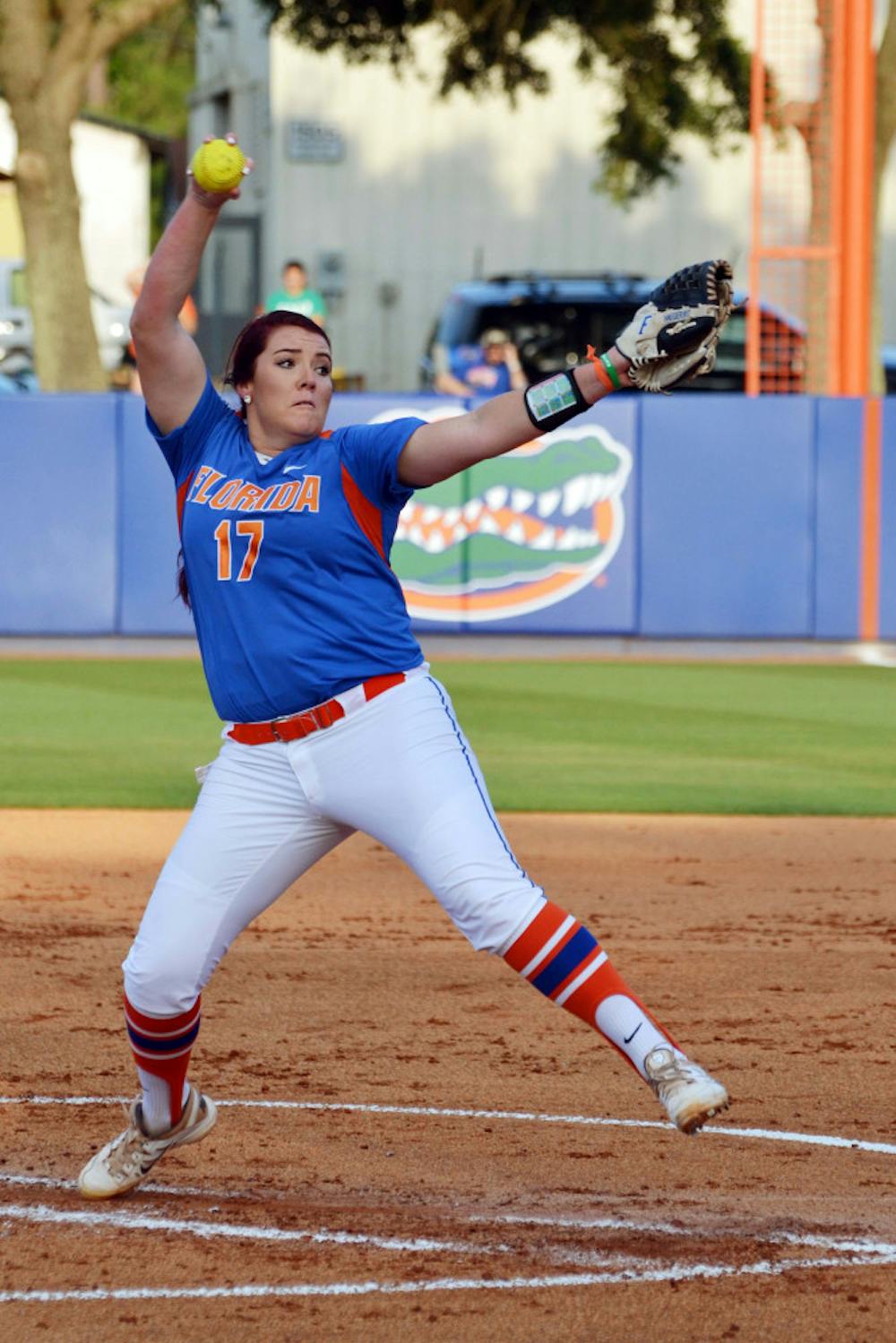 <p>Lauren Haeger pitches during UF's win against UNF on April 1 at Katie Seashole Pressly Stadium.</p>