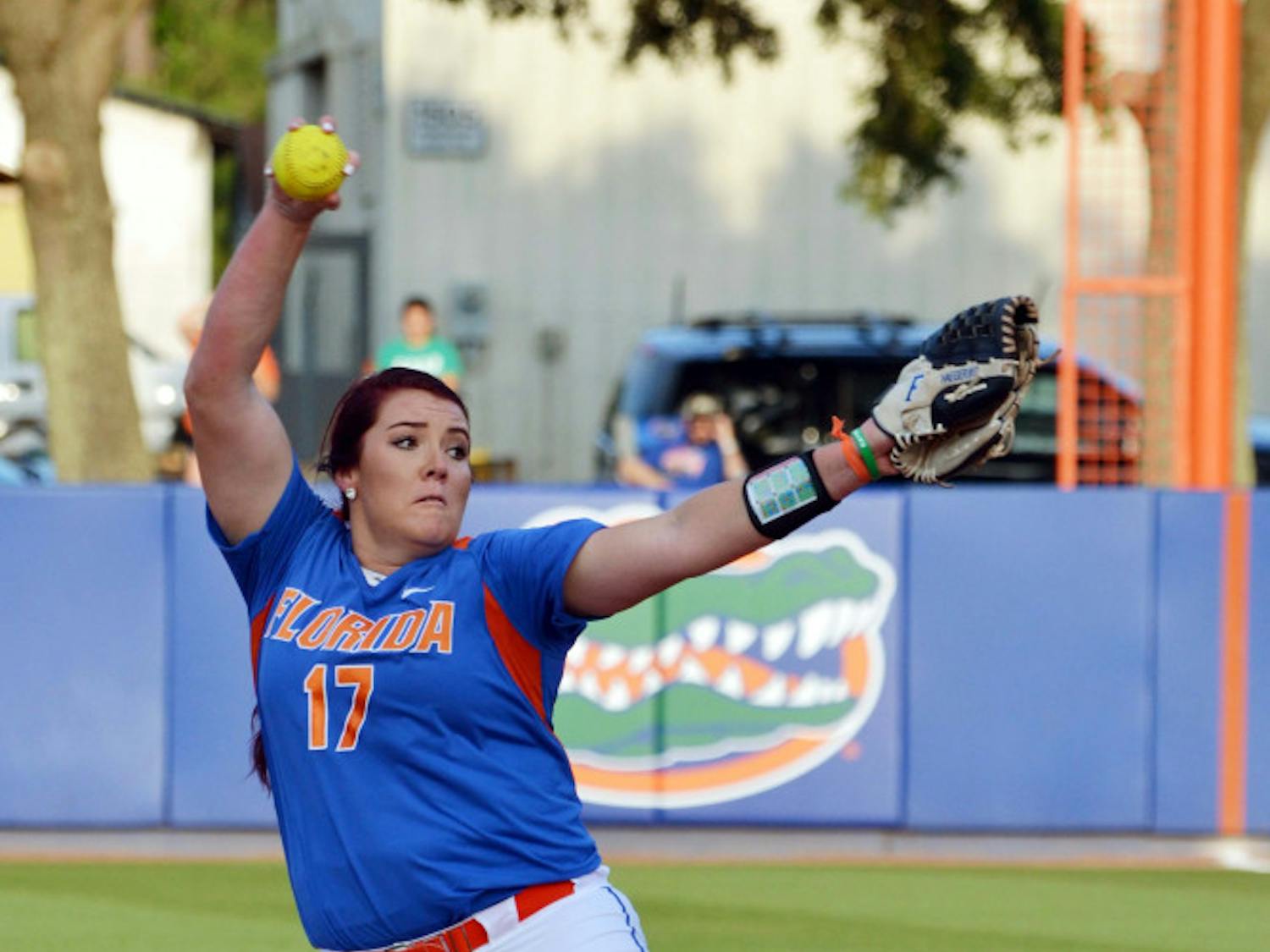 Lauren Haeger pitches during UF's win against UNF on April 1 at Katie Seashole Pressly Stadium.