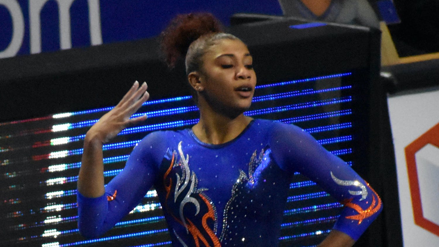 UF gymnast Nya Reed competes in a home meet against Missouri Jan. 11, 2019. Reed announced she will return for her fifth year Friday.