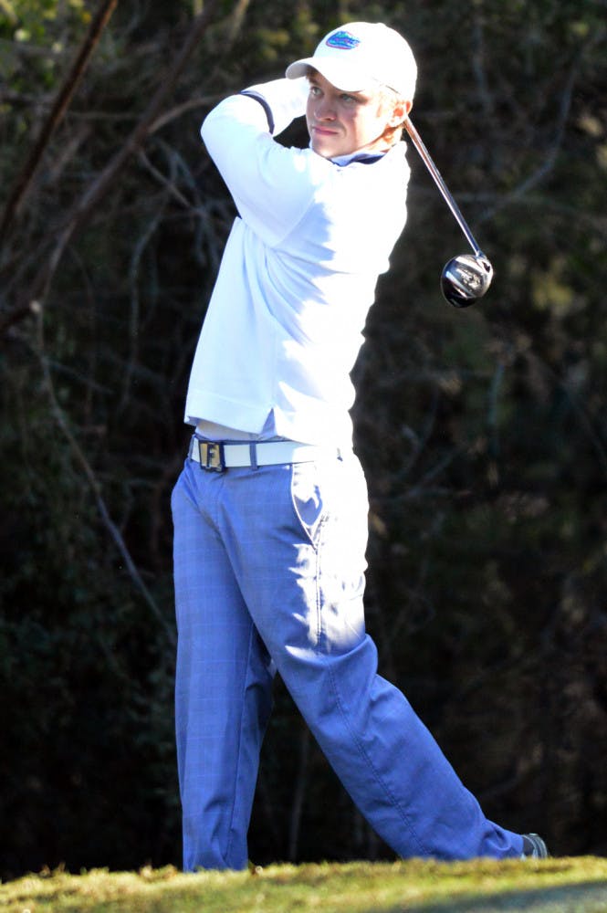 Eric Banks tees off during Day 2 of the SunTrust Gator Invitational on Feb. 16 at the Mark Bostick Golf Course.