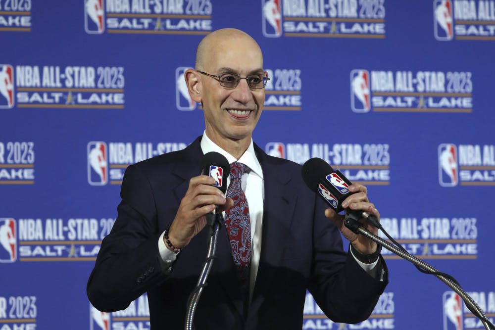 <p>FILE - In this Oct. 23, 2019, file photo, NBA Commissioner Adam Silver speaks during a news conference at Vivint Smart Home Arena in Salt Lake City. Something is finally clear in the uncertain NBA. Players believe they’re going to play games again this season. The obvious questions like how, where and when remain unanswered. (AP Photo/Rick Bowmer, File)</p>