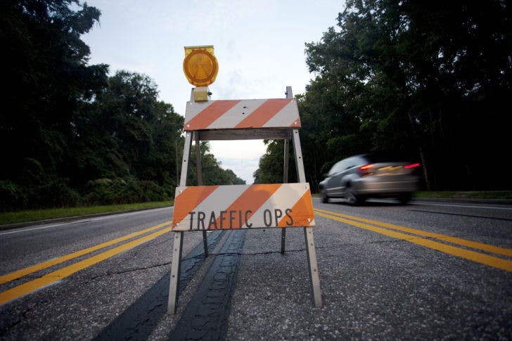 Barricades along Northwest Eighth Avenue designated a new traffic pattern the city introduced Sunday as a trial to improve traffic flow and pedestrian safety.
&nbsp;