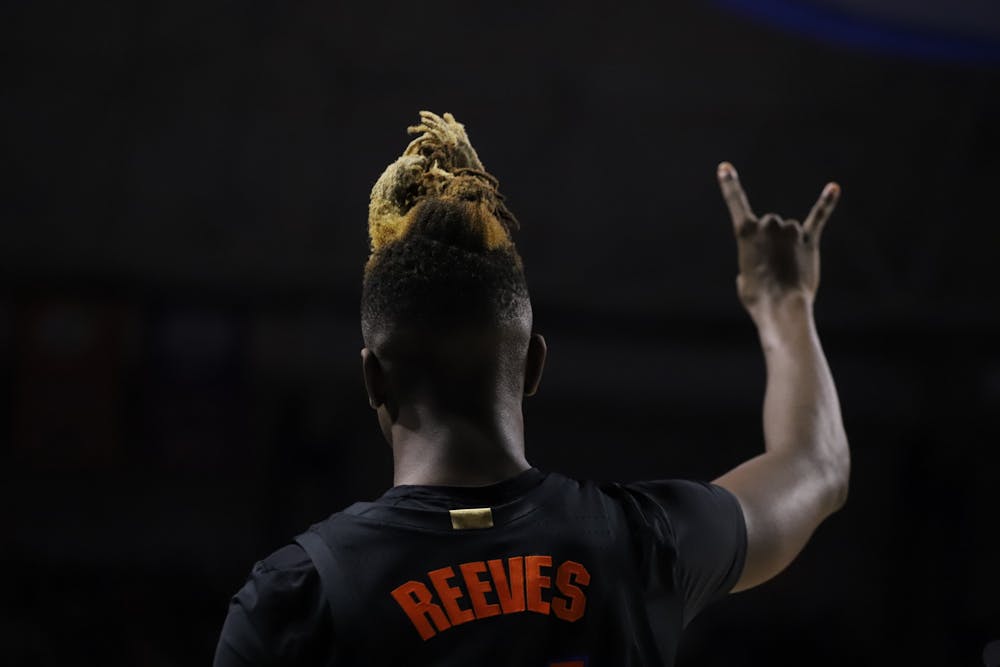<p>Freshman guard Kowacie Reeves during a Feb. 27 matchup with Auburn. Reeves propelled the Gators into overtime Thursday with a career-high 21 points. </p>