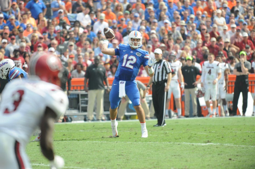 <p>Austin Appleby throws during Florida's 20-7 win against South Carolina on Nov. 12, 2016, at ben Hill Griffin Stadium.</p>
