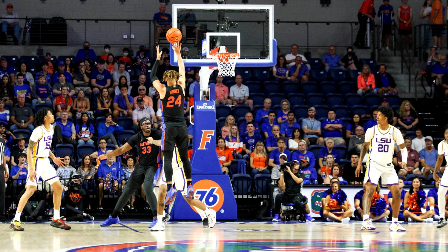 Florida guard Riley Kugel takes a jump shot in the Gators' 79-67 win against the Louisiana State Tigers Saturday, March 4, 2023. Kugel finished the game with a team-high 21 points.