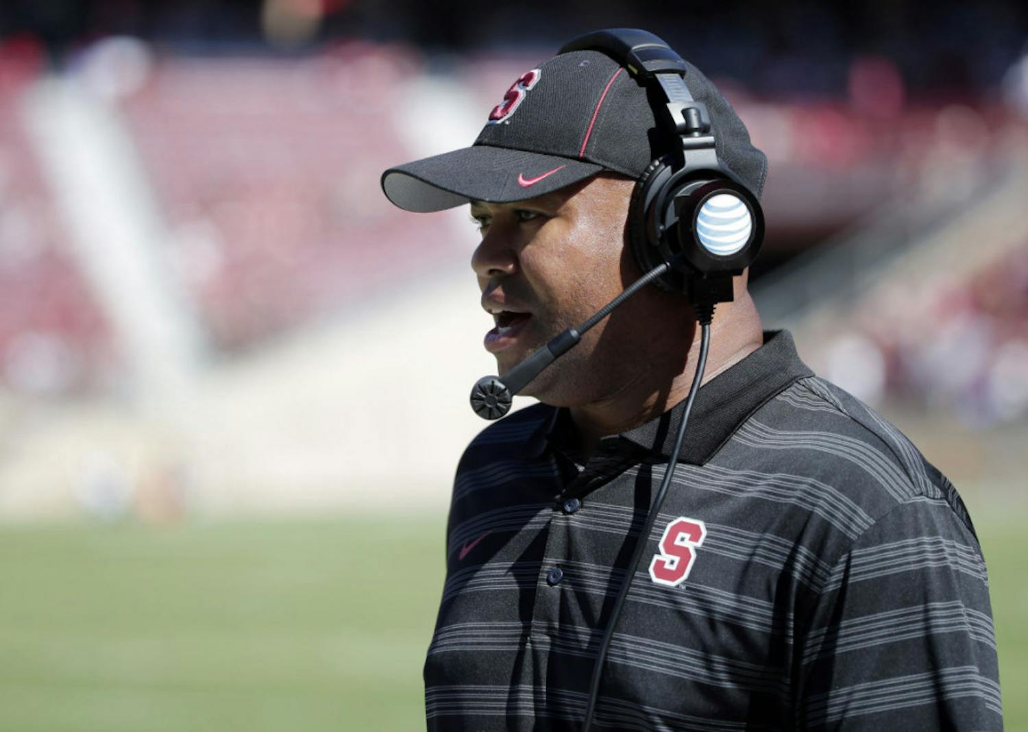 Stanford head coach David Shaw watches his team play UC Davis during the second half of an NCAA college football game on Saturday, Aug. 30, 2014, in Stanford, Calif.