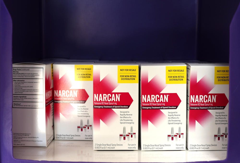 Boxes of narcan availbe at High Springs city hall located at 23718 W U.S. Hwy 27, in High Springs, Fla. on Tuesday, Feb. 8, 2026. 