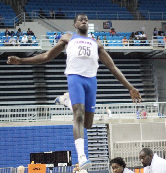 Sophomore jumper Marquis Dendy competes in the long jump at the Gator Invitational on Jan. 22, 2012, in the O’Connell Center.
