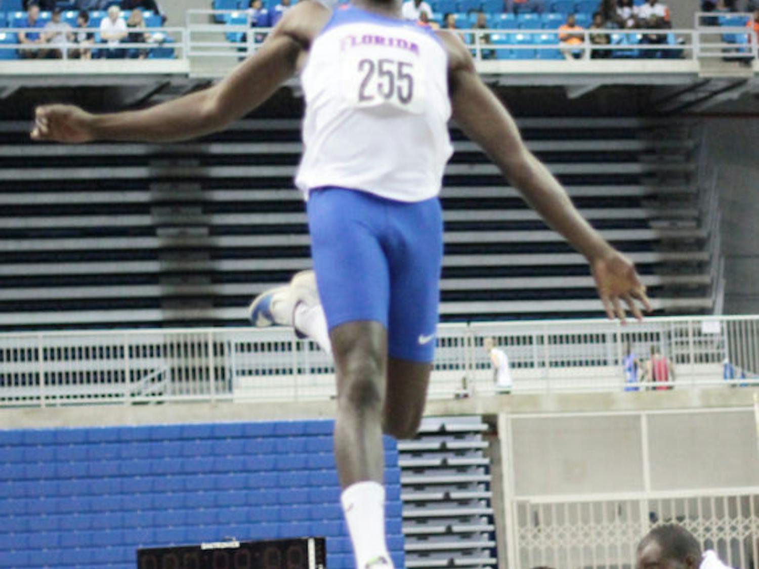 Sophomore jumper Marquis Dendy competes in the long jump at the Gator Invitational on Jan. 22, 2012, in the O’Connell Center.