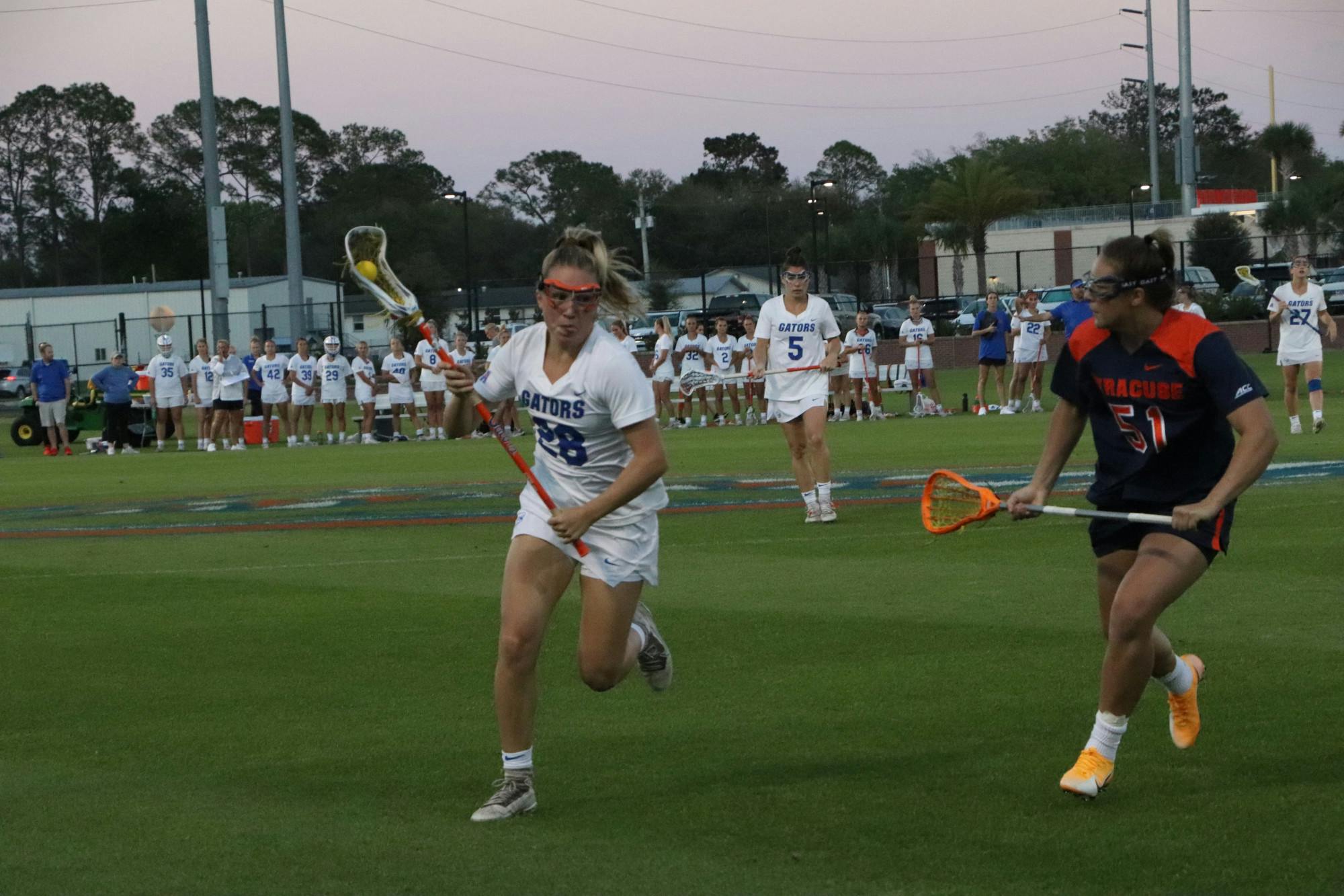 Junior defender Becky Browndorf advances the ball upfield. The No. 9 Gators defeated No. 22 Jacksonville Wednesday night . 