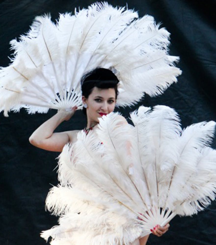 A burlesque dancer, whose stage name is Stella O’Hare, practices for the group’s Friday show, which will be held at the Atlantic, 15 N. Main St. Doors open at 10 p.m., and the show starts at 11:30 p.m. Tickets cost $5. The show is Valentine’s Day-themed, but performers have personalized their acts.