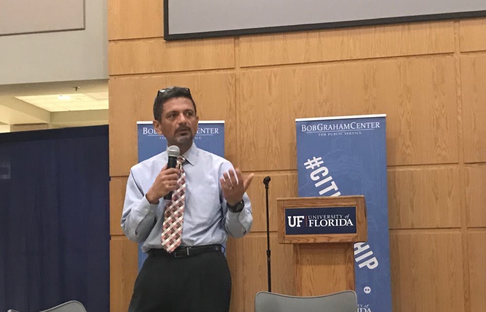 UF Chief Diversity Officer Antonio Farias met with about 35 students in Pugh Hall Tuesday night to talk about the importance of promoting inclusion on campus. 