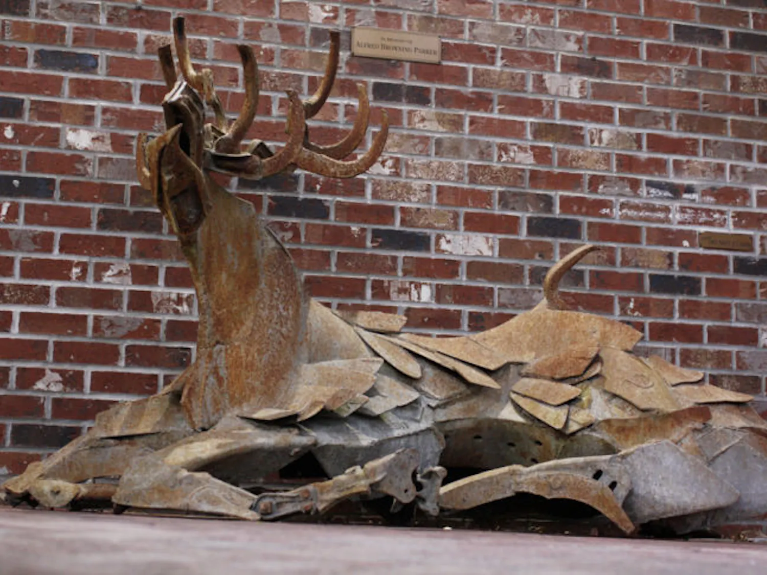 A statue of a metal stag sits outside Persona Vintage Clothing & Costumes on Southeast Second Place. The statue is one of many from the private collection of Alfred Browning Parker. The works debuted Tuesday.