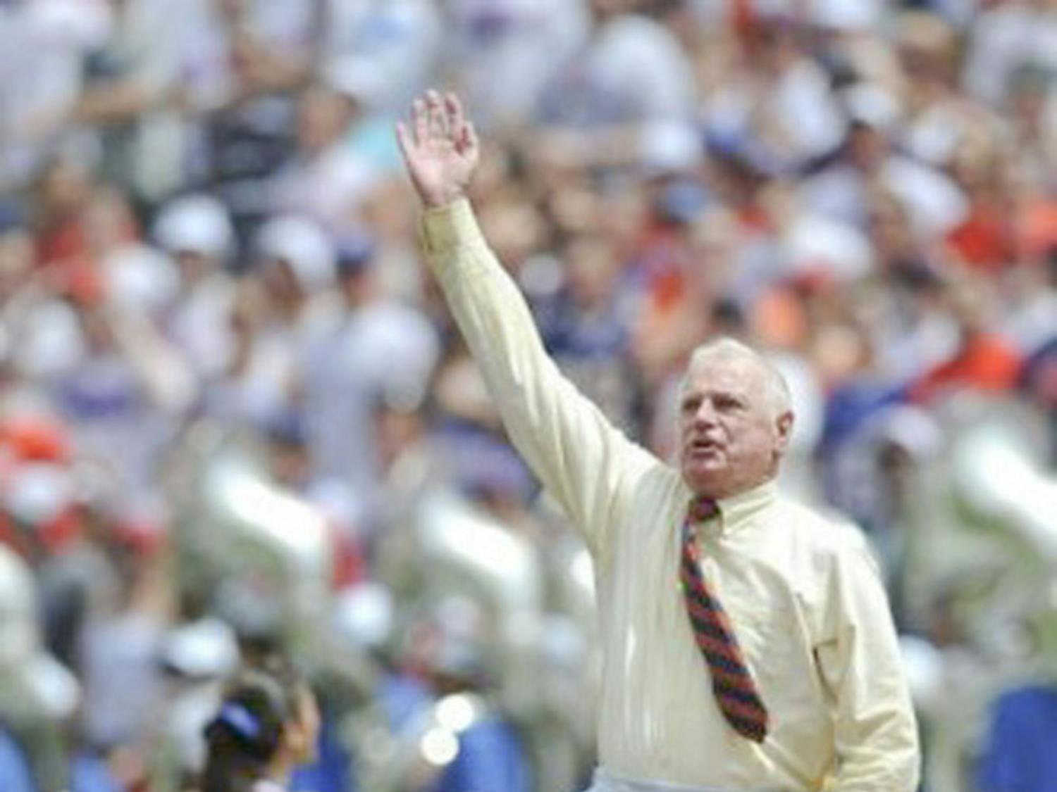 George Edmondson Jr., also known as Mr. Two Bits, leads The Swamp in his signature cheer before the Gators' 2008 home opener against Hawaii Aug. 30.