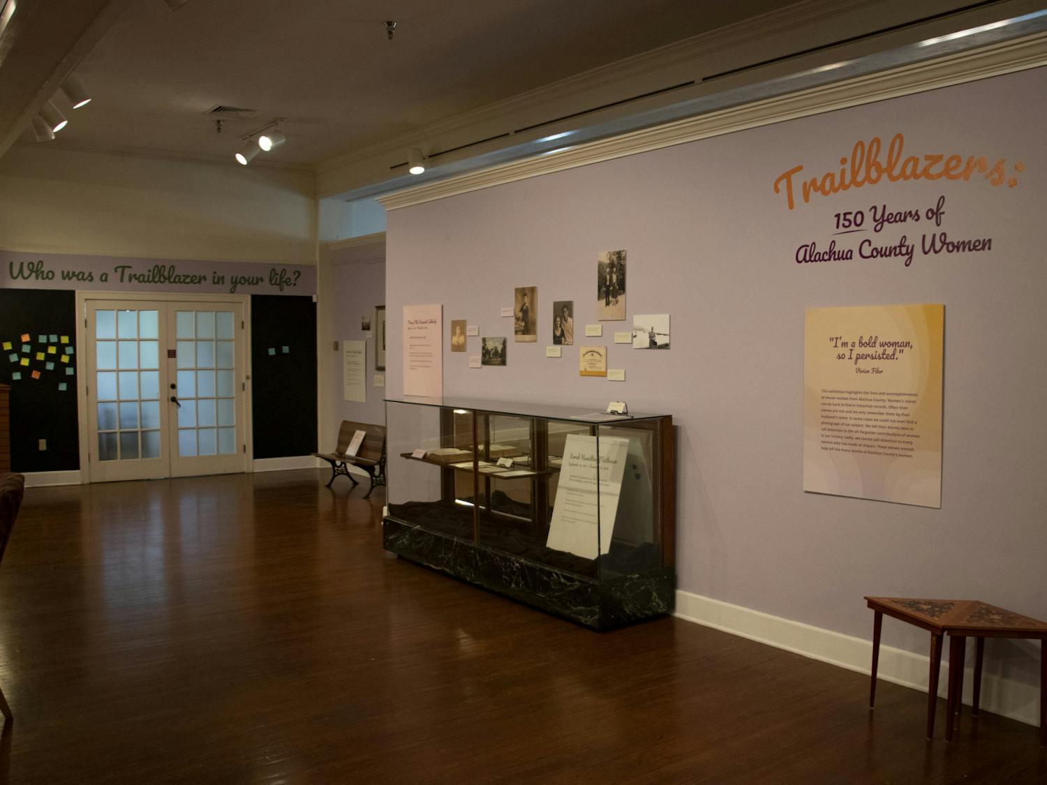 The current exhibit at Matheson History Museum, Trailblazers: 150 Years of Alachua County Women, is seen on Wednesday, Sept. 1, 2021. The exhibit was originally supposed to open on March 24, 2020, but the museum closed due to COVID-19 on March 17, 2020. The exhibit opened in April of this year instead.