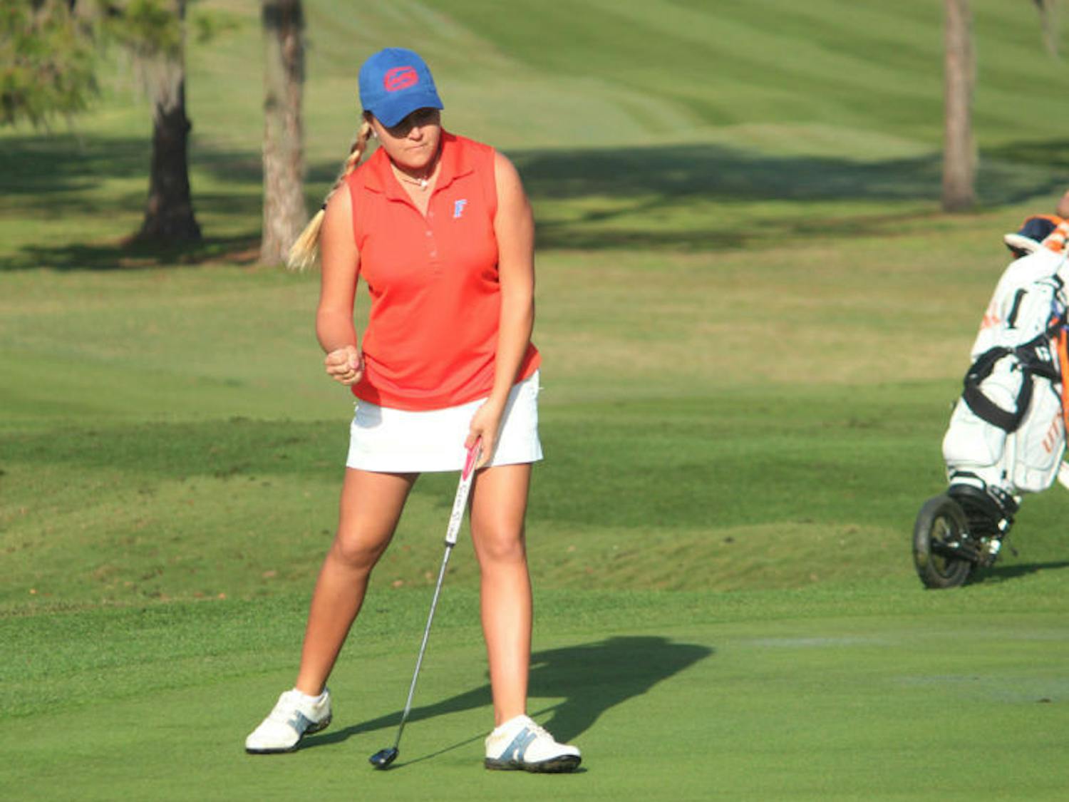 Camilla Hedberg celebrates after shooting a birdie during the third round of the SunTrust Women’s Gator Invitational.