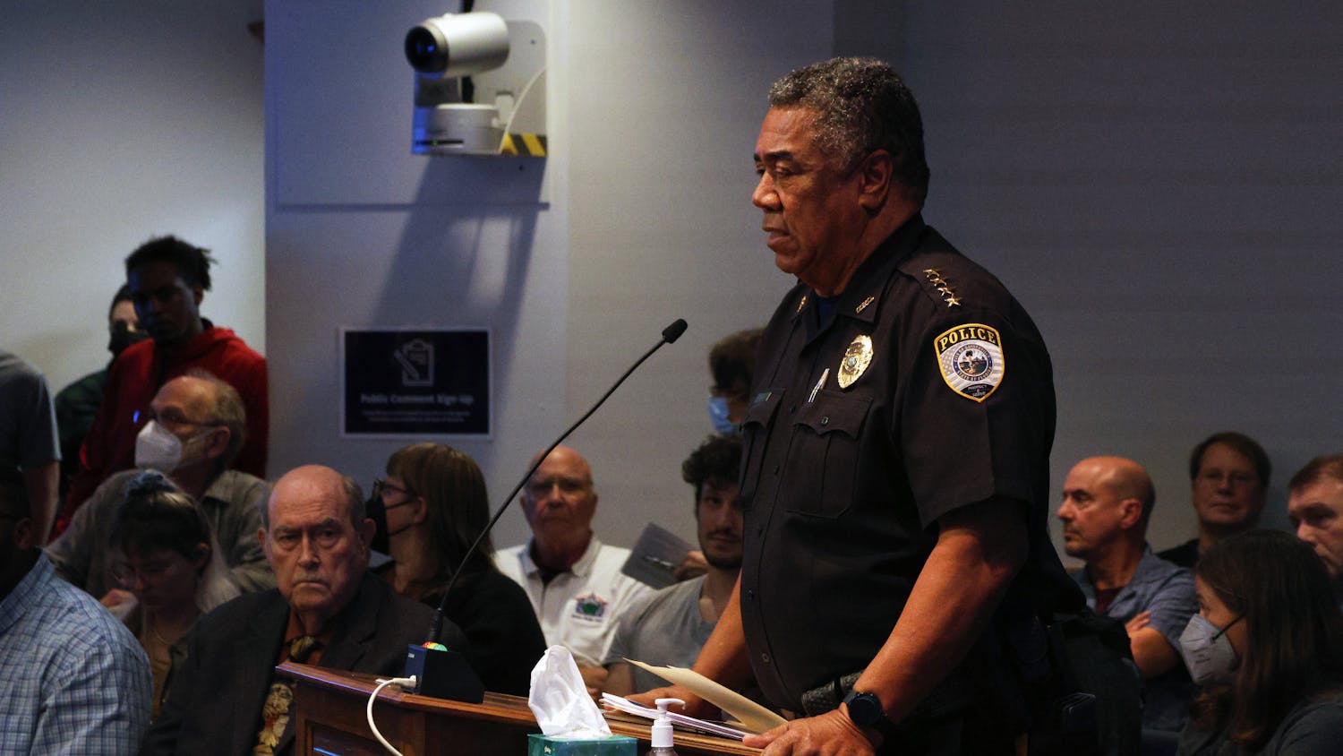 Gainesville Chief of Police Lonnie Scott speaks about the K9 unit during the city commission’s special meeting Wednesday, Nov 16, 2022.
