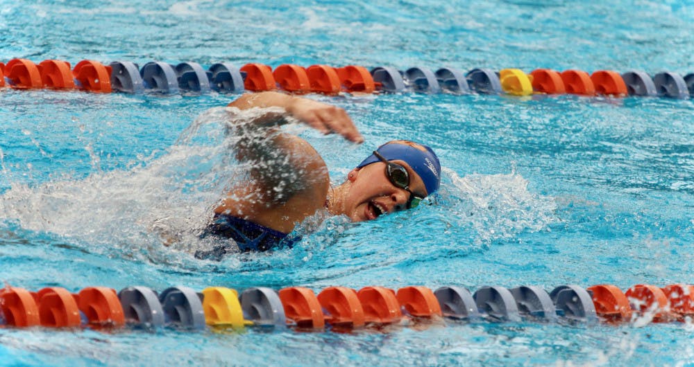 <p>Freshman Taylor Ault continued her hot start to her Gators career with another pair of first-place finishes in the 500- and 1,000-yard freestyle against Tennessee Friday afternoon. </p>