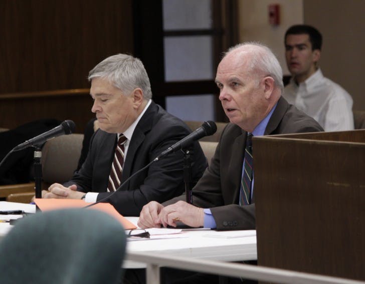 Eric Barron,
president of Florida State University, and UF President Bernie
Machen speak before the higher education committee of the Florida
House of Representatives on Friday morning.&nbsp;