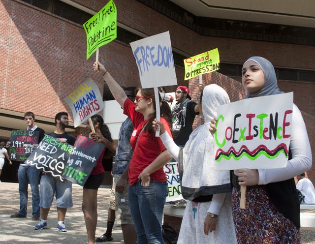 UF's chapter of Students for Justice in Palestine protests on Turlington Plaza on Wednesday afternoon for Palestine to become the 194th United Nations member.