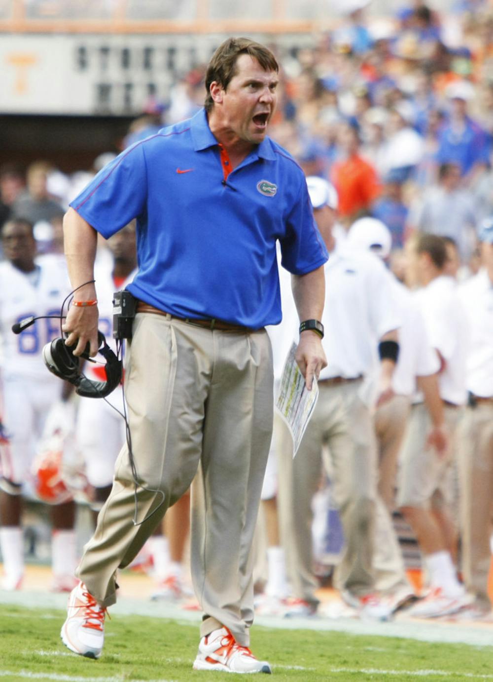 <p>Coach Will Muschamp reacts to a referee during Florida's game against  Tennessee on Saturday at Neyland Stadium. The No. 14 Gators try to avoid an upset loss to unranked Kentucky at home this weekend.</p>