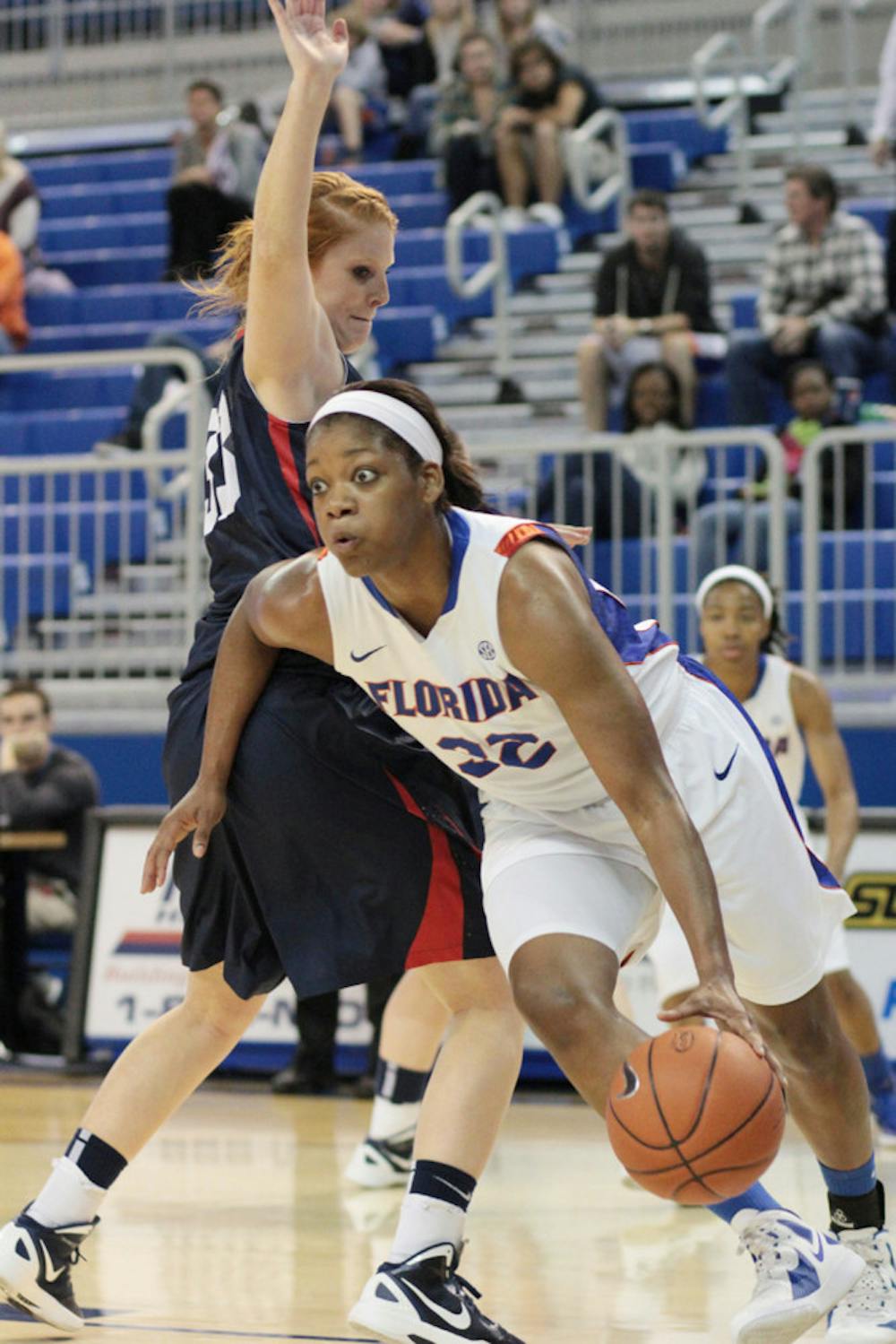 <p><span>Forward Jennifer George drives along the baseline during Florida’s 72-45 win against Belmont on Nov. 29, 2011, in the O’Connell Center. </span></p>
<div><span><br /></span></div>