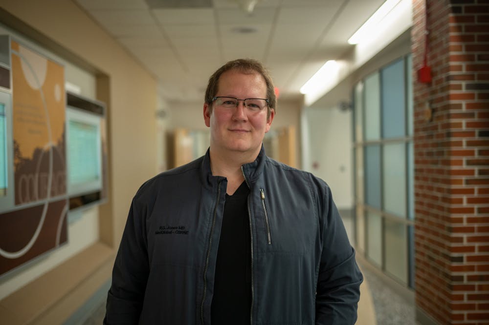 <p>University of Florida doctor Riley Jones stands proudly in UF’s Shands Hospital on Sept. 19, 2024.</p>