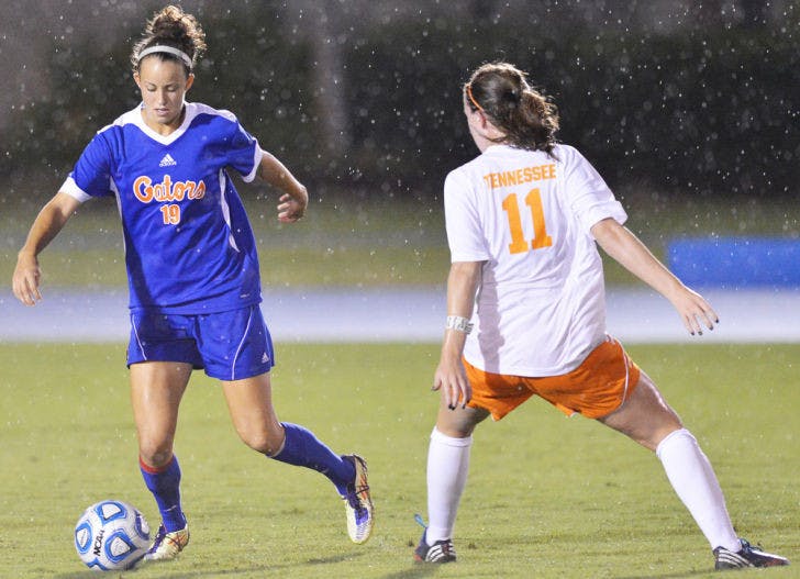 Havana Solaun dribbles past a defender at James G. Pressly Stadium on Sept. 21.