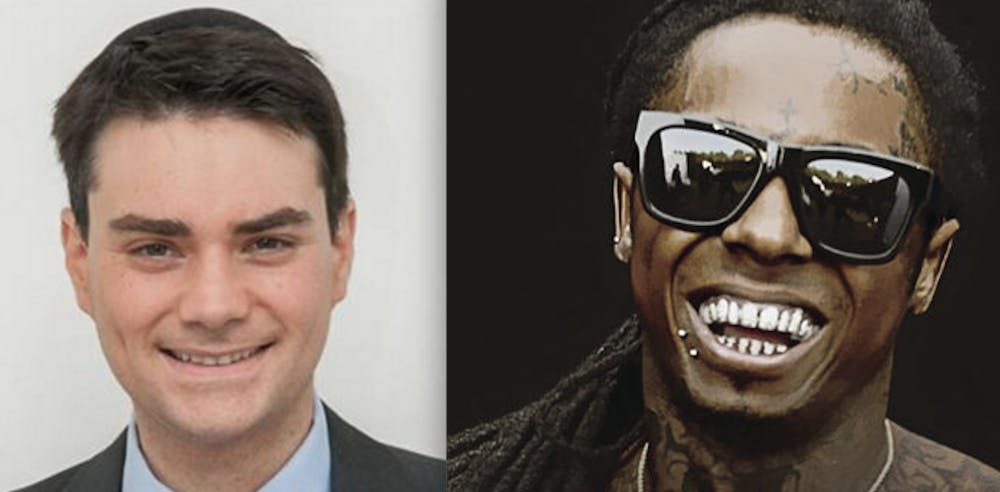 Ben Shapiro, left, and Lil Wayne, right