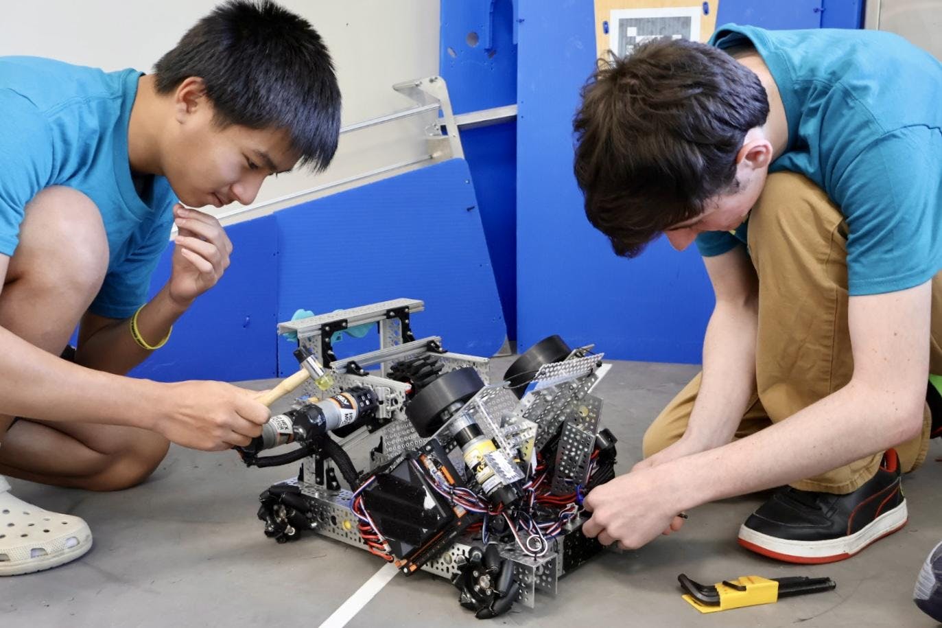 P.K. Yonge Developmental Research School's Robotics Team practices testing their robot as they gear up for the world championship after winning the state tournament, Tuesday, March 10, 2026, in Gainesville, Fla. 