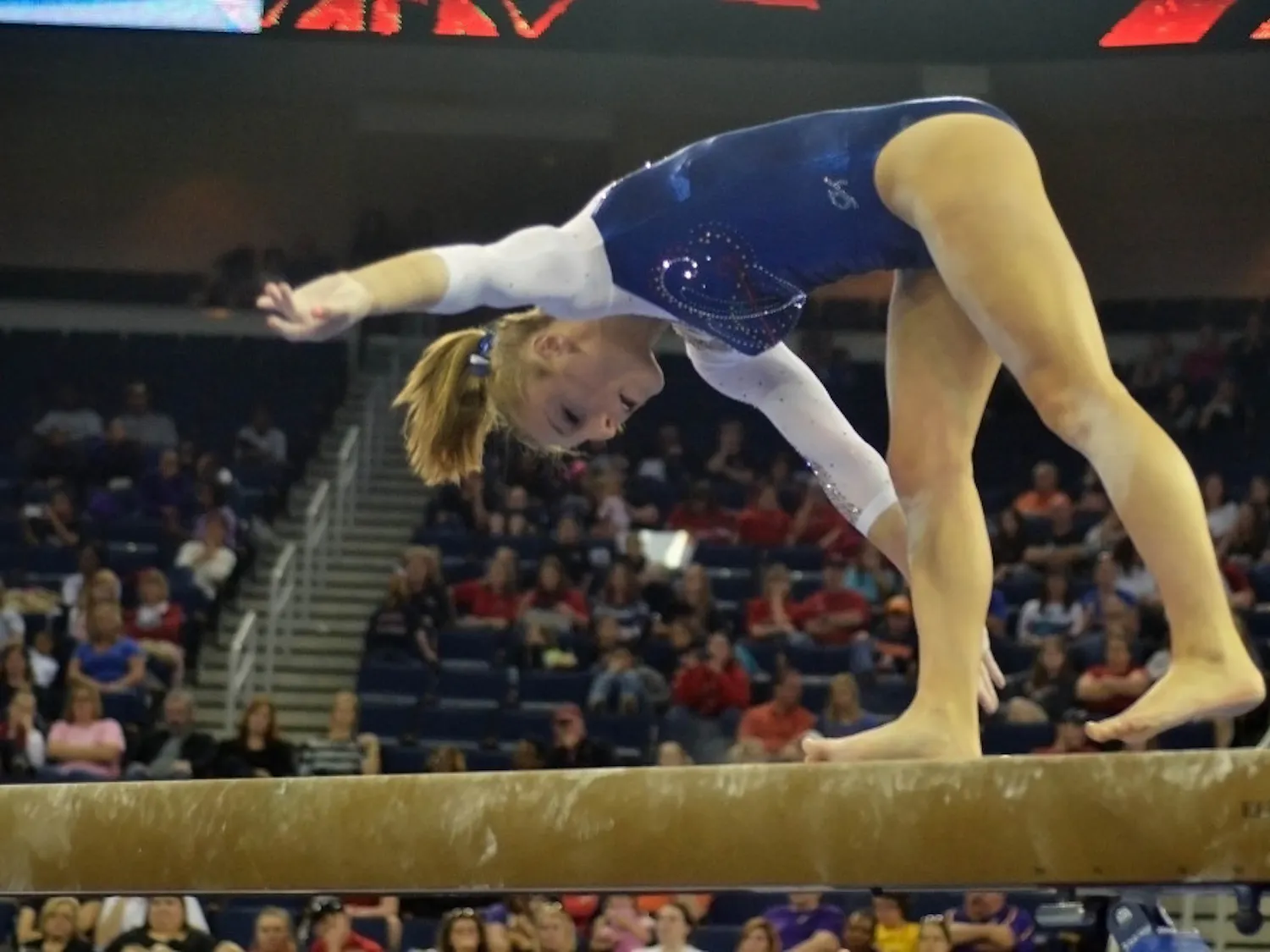Alex McMurtry falls off the balance beam during the Southeastern Conference Championships on March 21 at the Arena at Gwinnett Center in Duluth, Georgia. McMurtry scored a 9.30 on the event.
