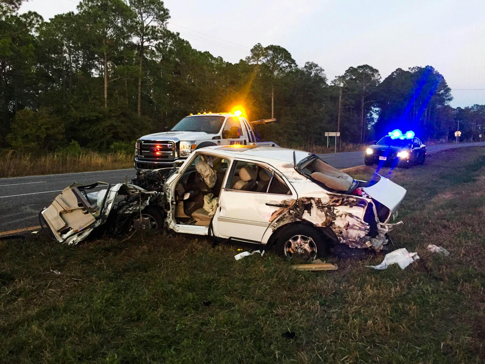 The Mercedes involved in the crash sits in the median of U.S. Highway 441. The driver was taken to UF Health Shands Hospital and remains in stable condition.