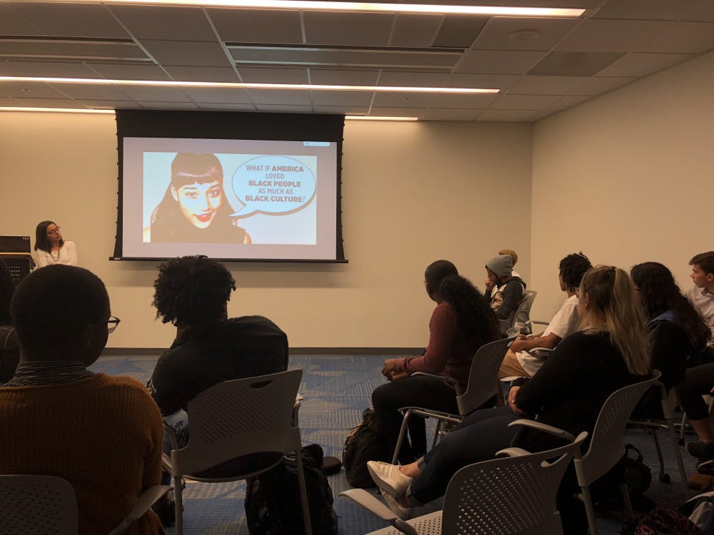 <p dir="ltr"><span>Diana Moreno, the assistant director of the UF Multicultural and Diversity Affairs, discusses the fine line between cultural appropriation and appreciation with students at a discussion held as part of Anti-Racism week.</span></p><p><span> </span></p>