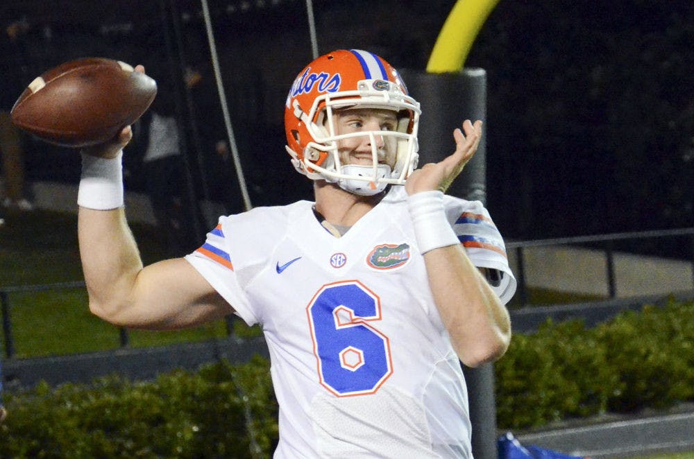 <p>Jeff Driskel warms up prior to Florida's 34-10 win against Vanderbilt on Saturday.</p>