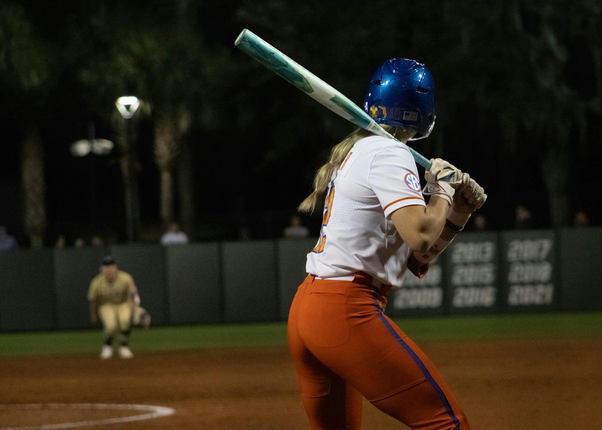 Florida infielder Kendall Grover (12) gets ready to bat during an NCAA softball game against Georgia Tech, Friday, February 13, 2026, in Gainesville, Fla.