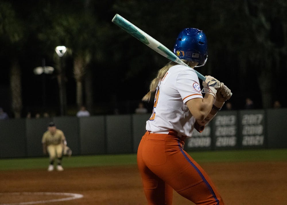 Florida infielder Kendall Grover (12) gets ready to bat during an NCAA softball game against Georgia Tech, Friday, February 13, 2026, in Gainesville, Fla.
