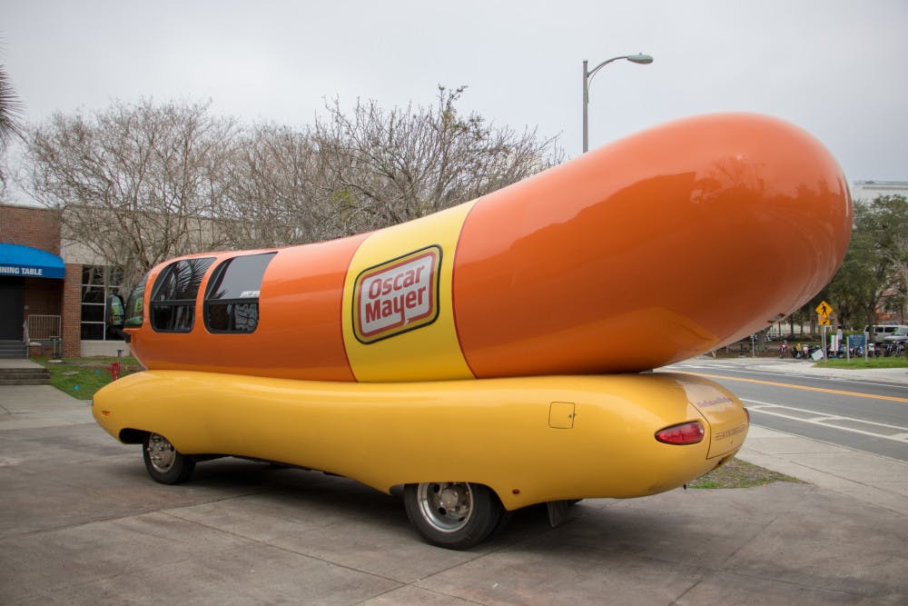 Oscar Mayer’s Weinermobile parked outside Gator Corner Dining Hall Wednesday afternoon.