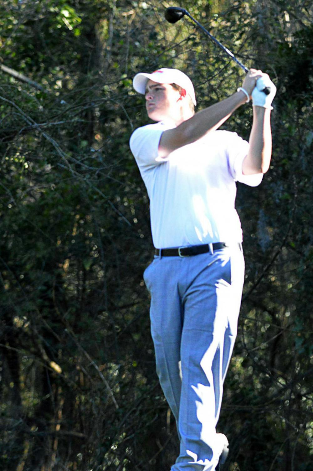 <p>Ryan Orr tees off on Day 2 of the SunTrust Gator Invitational on Feb. 16 at the Mark Bostick Golf Course.</p>