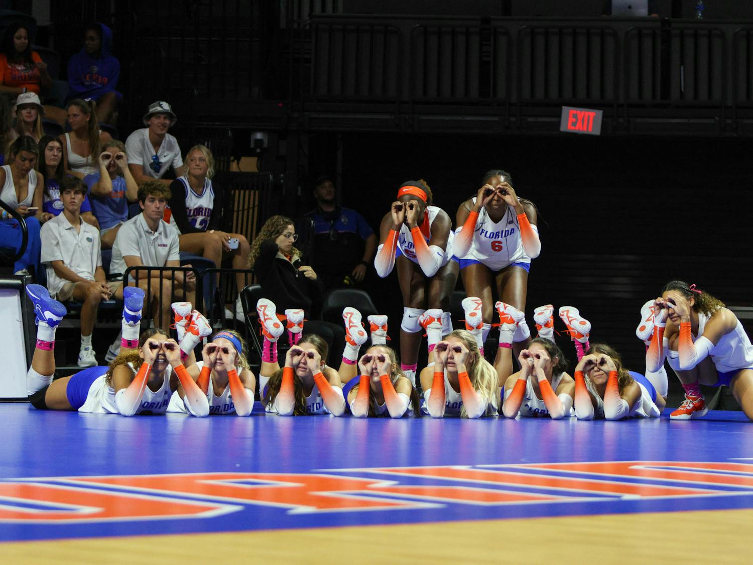 Members of the Florida volleyball team look on in support during its match with the LSU Tigers Saturday, Oct. 8, 2022. The Gators begin their postseason Friday evening against the Florida A&M Rattlers. 